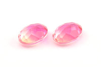 Glass Oval Bead, 2 Glass Pink and White Color Cabochon Oval Bead For Rings (18x13x8mm) GG02