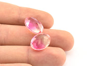 Glass Oval Bead, 2 Glass Pink and White Color Cabochon Oval Bead For Rings (18x13x8mm) GG02