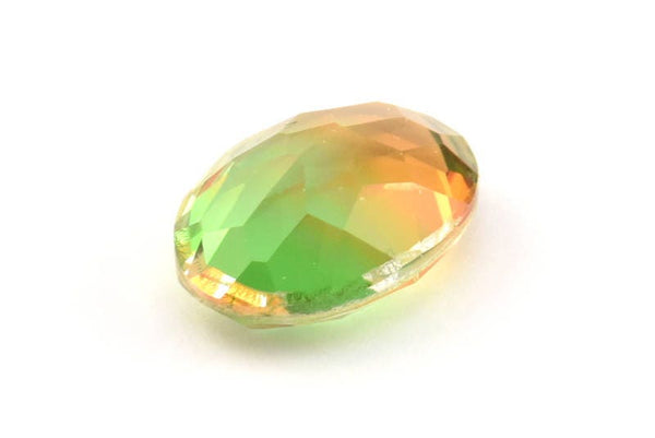 Cam Oval Boncuk, 2 Cam Sarı ve Yeşil Renkli Kabaşon Oval Boncuk (18x13x8mm) GG03
