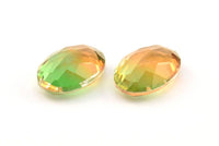Glass Oval Bead, 2 Glass Yellow And Green Color Cabochon Oval Bead For Rings (18x13x8mm) GG03