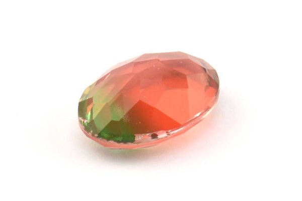 Glass Oval Bead, 2 Glass Green and Red Color Cabochon Oval Bead For Rings (18x13x8mm) GG05