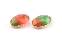 Glass Oval Bead, 2 Glass Green and Red Color Cabochon Oval Bead For Rings (18x13x8mm) GG05