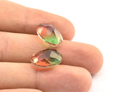 Glass Oval Bead, 2 Glass Green and Red Color Cabochon Oval Bead For Rings (18x13x8mm) GG05