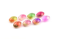 Glass Oval Bead, 2 Glass Green and Red Color Cabochon Oval Bead For Rings (18x13x8mm) GG05