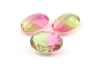 Glass Oval Bead, 2 Glass Pink And Light Green Color Cabochon Oval Bead For Rings (18x13x8mm) GG06