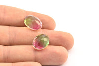Glass Oval Bead, 2 Glass Pink And Light Green Color Cabochon Oval Bead For Rings (18x13x8mm) GG06