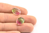 Glass Oval Bead, 2 Glass Pink And Light Green Color Cabochon Oval Bead For Rings (18x13x8mm) GG06