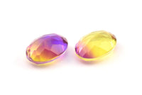 Glass Oval Bead, 2 Glass Yellow And Purple Color Cabochon Oval Bead For Rings (18x13x8mm) GG07