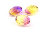 Glass Oval Bead, 2 Glass Yellow And Purple Color Cabochon Oval Bead For Rings (18x13x8mm) GG07