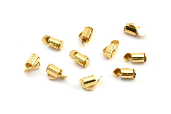 Gold Slide On End, 25 Gold Plated Brass Slide On End Clasps for Seed Beads, Findings, Bracelets (6x4mm) BS 2124 Q341