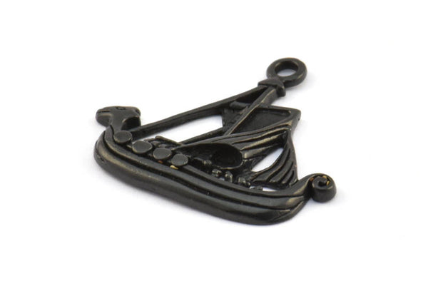 Black Ship Pendant, 2 Oxidized Brass Black Viking Ship Necklace Pendants With 1 Loop, Earrings, Findings (31x27x3mm) BS 1912