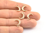 Rose Gold Moon Charm, 6 Rose Gold Plated Brass Textured Horn Charms With 1 Loop, Pendant, Jewelry Finding (12x4x3mm) N0335 Q0417