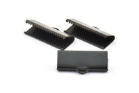 Choker Crimp Ends, 10 Oxidized Brass Black Large Ribbon Crimp Ends With Loop, Findings (25x10mm) A0041 S629