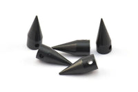 Black Spike Charm, 5 Oxidized Brass Black Spike Tribal Pendant (15x6mm) A0760 S633