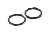 Black Faceted Ring, 6 Oxidized Brass Black Faceted Rings, Connectors (19mm) N0502 S380