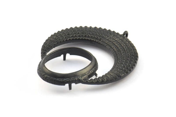 Black Crescent Pendant, 2 Oxidized Brass Black Crescent Pendants With 1 Loop and 15.5x20mm Pad Setting (43x34x2.8mm) BS 1885 S377