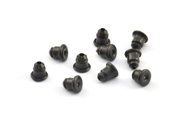Earring Back Stopper, 50 Oxidized Brass Black Earring Back Stopper, Earnest (5x5mm) A0321 S372