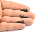 Black Spike Charm, 2 Oxidized Brass Black Long Spike Tribal Pendants (20x7mm) A0763 S632