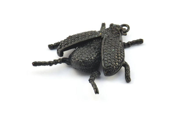 Tiny Bug Charm, 1 Oxidized Brass Black Bug Fly Insect Charm With 1 Loop (41x35mm) N0242 S642