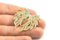 Gold Wing Necklace Pendant, Zircon Pave Gold Plated Wing Necklace Pendant With 2 Loops, Jewelry Findings (48x41mm) BS 2270 Q0346