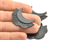 Black Flower Pendant, 1 Oxidized Brass Black Elegant Semi Flower Earring Findings With 2 Loops (42x31mm) U132 S277
