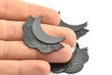 Black Flower Pendant, 1 Oxidized Brass Black Elegant Semi Flower Earring Findings With 2 Loops (42x31mm) U132 S277
