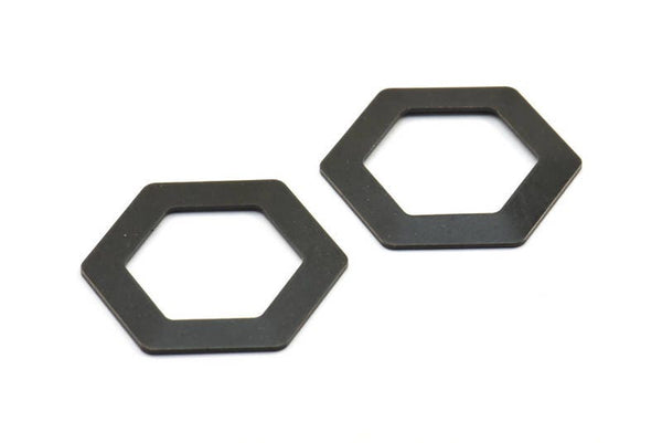 Black Hexagon Choker Charm, 3 Oxidized Brass Black Hexagon Blanks (30x0.8mm) D0151 S281