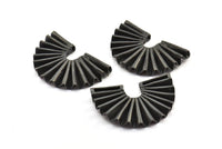 Black Paper Rosette Pendant, 2 Oxidized Brass Black Paper Rosette Shaped Semi Circle Pendant With 2 Holes (40x26x4.5x0.6mm) U085 S283
