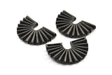 Black Paper Rosette Pendant, 2 Oxidized Brass Black Paper Rosette Shaped Semi Circle Pendant With 2 Holes (40x26x4.5x0.6mm) U085 S283
