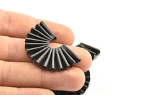 Black Paper Rosette Pendant, 2 Oxidized Brass Black Paper Rosette Shaped Semi Circle Pendant With 2 Holes (40x26x4.5x0.6mm) U085 S283