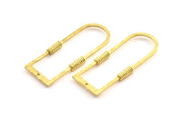 D Shape Rings, 4 Raw Brass D Shape Textured Connectors With 1 Hole, Rings  (47x19x1.4mm) BS 1884