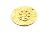 Brass Flower Pendant, 2 Raw Brass Flower Textured Round  Pendants With 1 Loop (29mm) BS 1892