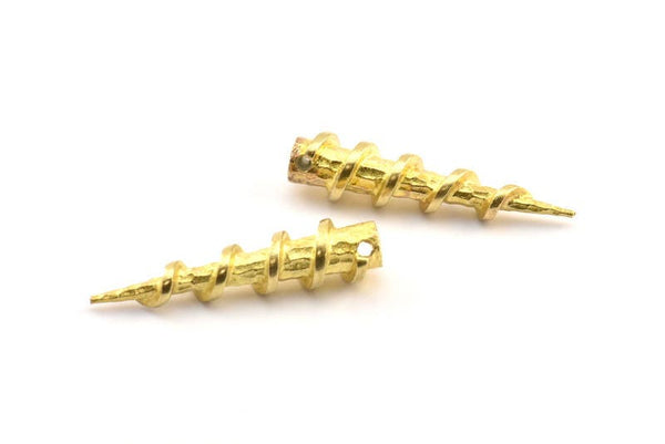Brass Spike Pendant, 2 Raw Brass Spike Ethnic Pendants With 1 Hole (36x8.5mm) BS 1886