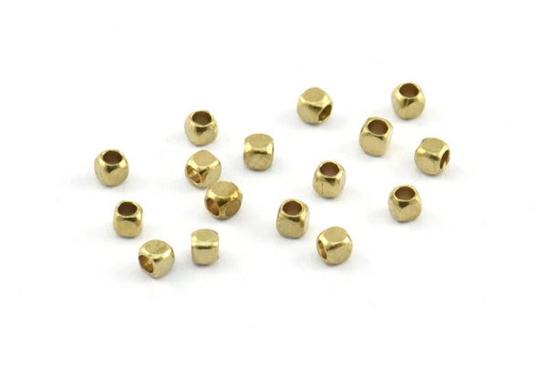Tiny Spacer Bead, 100 Raw Brass Tiny Square Cube Spacer Beads (2mm) B0071