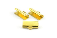14mm Brass Ribbon, 20 Raw Brass Ribbon Crimp Ends With Loop, Findings (6x14mm)  Brs 231 A0111