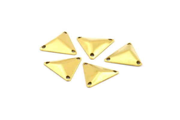Tiny Brass Pyramid, 150 Raw Brass Triangle Cambered Pyramids With 3 Holes, Finding (14mm) A0018