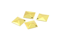 Brass Square Pyramid, 25 Raw Brass Square Pyramid Textured Tribal Charms, Findings (13mm) Brs 572 ( A0025 )
