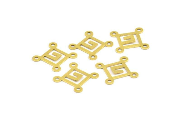 Brass Geometric Connector, 100 Raw Brass Connectors With 4 Holes (14mm) Brs 446 A0026