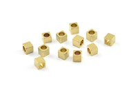 50 Raw Brass Square Cube Beads, (4x4mm) A0153