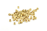 50 Raw Brass Square Cube Beads, (4x4mm) A0153