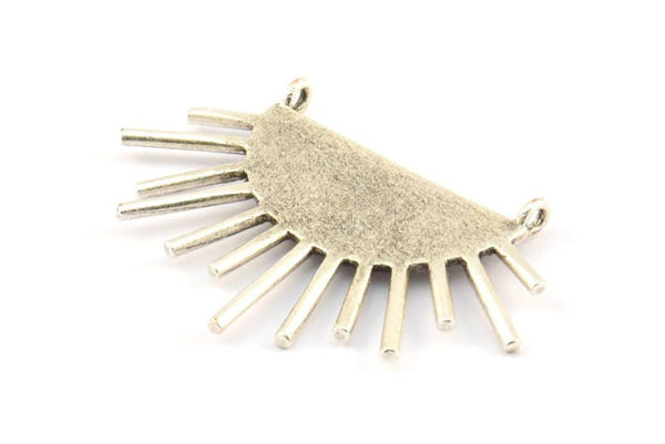 Moon and Sun, 2 Antique Silver Plated Brass Crescent Moon and Semi Sun Ethnic Pendants With 2 Loops, Findings, Charms (39x23x1mm) U143 H0399