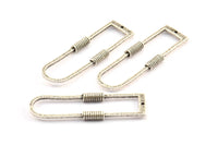 D Shape Rings, 2 Antique Silver Plated Brass D Shape Textured Connectors With 1 Hole, Rings  (46x15x1.4mm) BS 1888 H0453