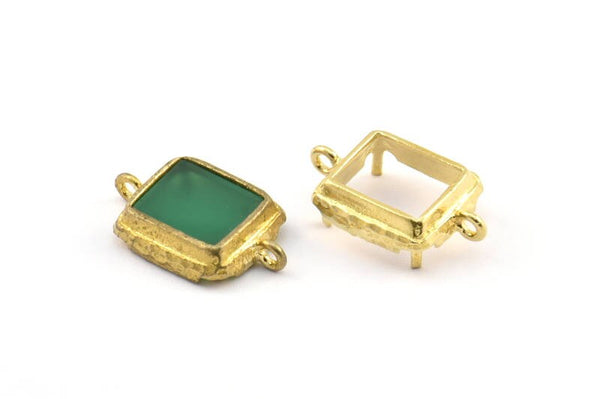 Brass Rectangle Setting, 6 Raw Brass Rectangle Settings With 2 Loops and 1 Pad Setting (19x12x3.5mm) BS 2032