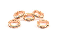 Zircon Rondelle Bead, 3 CZ Zircon Rose Gold Plated Brass Rondelle Beads (10x3mm) BS 1728 Q0361