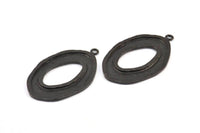 Black Ellipse Pendant, 2 Oxidized Brass Black Hammered Ellipse Pendant with 1 Loop, Earring (39x25x1.7mm) U139 S310