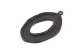 Black Ellipse Pendant, 2 Oxidized Brass Black Hammered Ellipse Pendant with 1 Loop, Earring (39x25x1.7mm) U139 S310