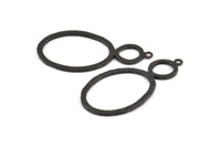 Black Ring Pendant, 2 Oxidized Brass Black Oval Ring Pendant With 1 Loop, Earrings, Charms, Findings (48x25x1.6mm) U137 S301