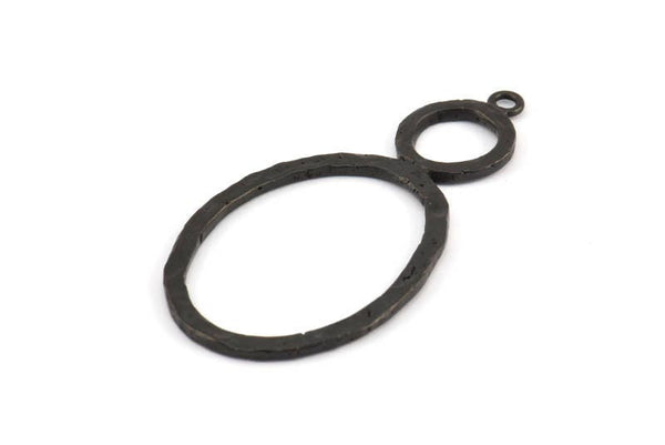 Black Ring Pendant, 2 Oxidized Brass Black Oval Ring Pendant With 1 Loop, Earrings, Charms, Findings (48x25x1.6mm) U137 S301