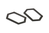 Black Hexagon Connector, 3 Oxidized Brass Black Hexagon Connectors with 2 Holes (54x32x0.80mm) D0395 S298
