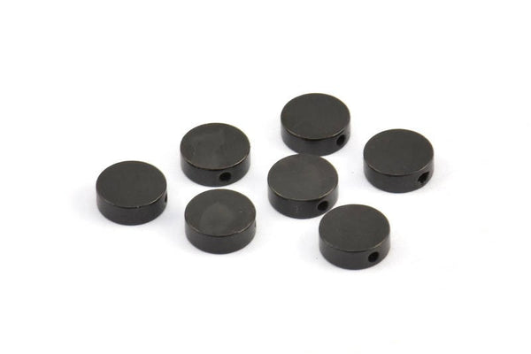 Black Spacer Beads, 12 Oxidized Brass Black Spacer Connectors, Round Beads (8x3.6mm) D0210 S304